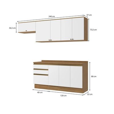 Armário De Cozinha Completa 100% Mdf 260cm Nogueira/branco Celeste Kappesberg