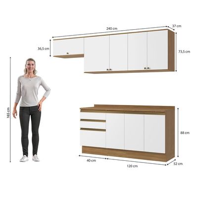 Armário De Cozinha Completa 100% Mdf 260cm Nogueira/branco Celeste Kappesberg