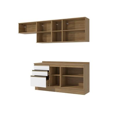 Armário De Cozinha Completa 100% Mdf 260cm Nogueira/branco Celeste Kappesberg