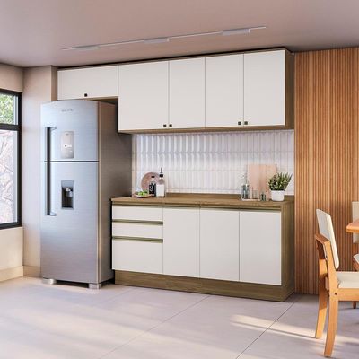 Armário De Cozinha Completa 100% Mdf 260cm Nogueira/branco Celeste Kappesberg