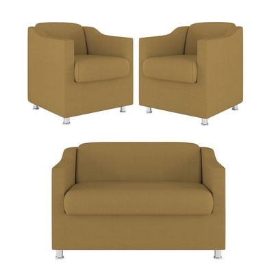 Kit Sofá Namoradeira + 02 Poltrona Tilla Recepção Sala Suede capuccino