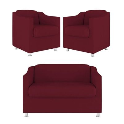 Kit Sofá Namoradeira + 02 Poltrona Tilla Recepção Sala Suede marsala