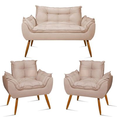 Kit Sofá 5 Poltronas Opala Sala De Estar Cor:bege