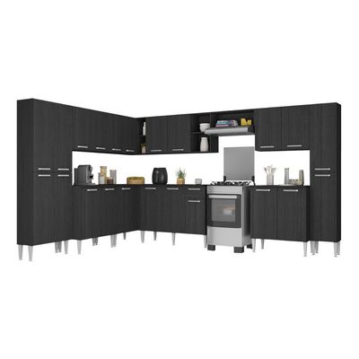 Armário Cozinha Modulada Completa De Canto 534cm Pequim Pop Multimóveis Mp3771 Preto