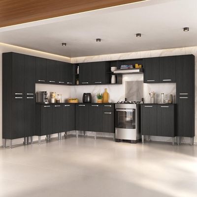 Armário Cozinha Modulada Completa De Canto 534cm Pequim Pop Multimóveis Mp3771 Preto