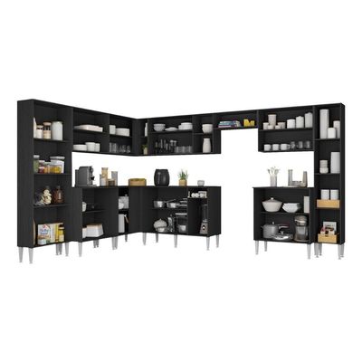 Armário Cozinha Modulada Completa De Canto 534cm Pequim Pop Multimóveis Mp3771 Preto