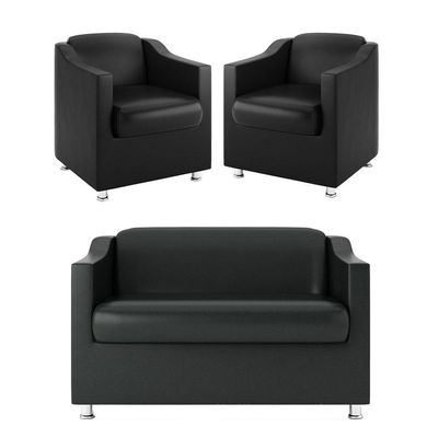 Kit Sofá Namoradeira Reforçada Tilla + 02 Poltronas preto