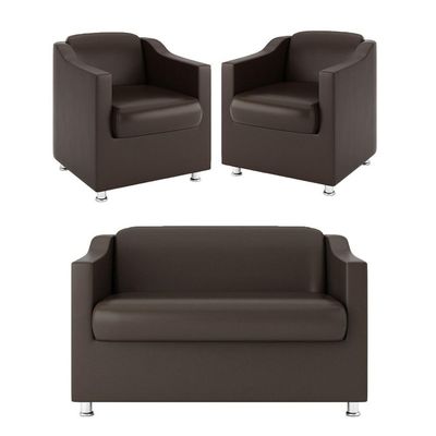 Kit Sofá Namoradeira Reforçada Tilla + 02 Poltronas marrom