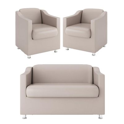 Kit Sofá Namoradeira Reforçada Tilla + 02 Poltronas bege