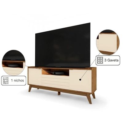 Rack Para Tv Com Portas Laterais E Detalhe Amadeirado