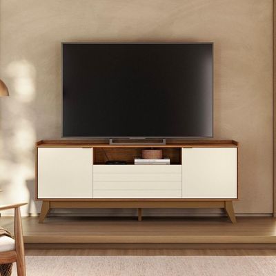 Rack Para Tv Com Portas Laterais E Detalhe Amadeirado