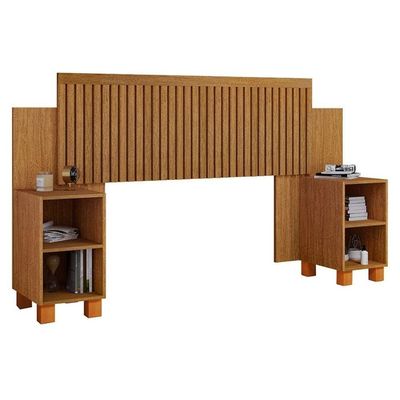 Cabeceira Box Mumbai Ripada Ajustável Com Mesas Laterais E Nicho Para Casal/queen - Naturale