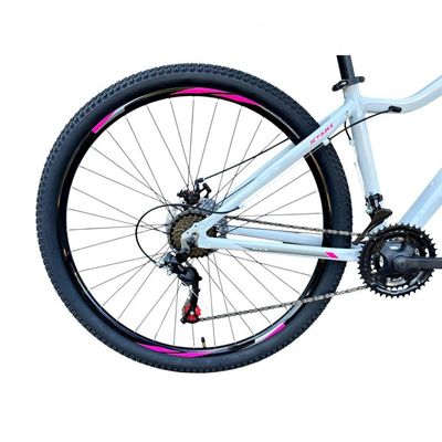 Bicicleta Aro 29 Gta Start Freio Hidráulico 21v Alumínio Mountain Bike Garfo Suspensão branco-cinza-rosa Tam: 15