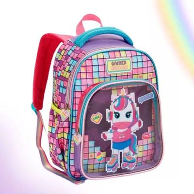Mochila Costas Escolar Infantil Unicórnio Gamer Festa Feminina Grande Denlex