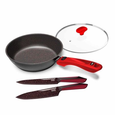 Panelas Ultra Day By Day 24cm Com Tampa De Vidro Vermelho E Kit Com 2 Facas Revestimento Ichef Red | Ichef