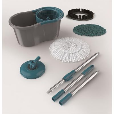 Mop Giratório FlashLimp Fit 3 em 1 com Balde 8L, Cabo Telescópico e 3 Tipos de Refis Cinza