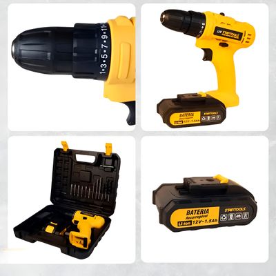 Parafusadeira 12V Sem Fio com Maleta, Bateria Bivolt e Kit Completo de Brocas e Bits