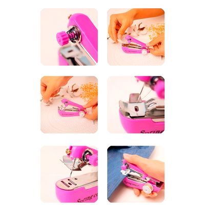 Mini Máquina Costura de Bolso Portátil Reparo Ferramenta - Reparos Rápidos e Práticos | Cor:Rosa