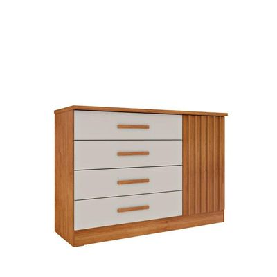 Cômoda Para Quarto Ripada 1 Portas 4 Gavetas - Barcelona-cinamomo-off White - Tcil Móveis