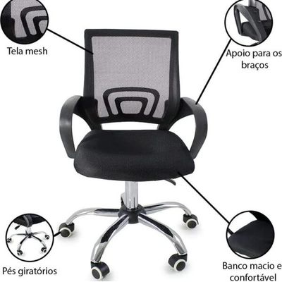 Kit 3 Cadeiras de Escritorio Begonia Tela Mesh Ergonomico