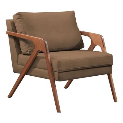 Kit 02 Poltronas Decorativa Mona Luxo Base De Madeira Maciça Sala Recepção Veludo Marrom Do Lar Móveis E Decoração