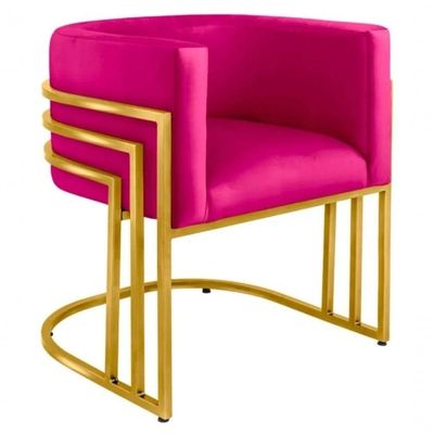 Kit 02 Cadeiras Poltrona Luxo Base De Metal Tripla Dourado Sala De Jantar Recepção Veludo Pink Do Lar Móveis E Decoração