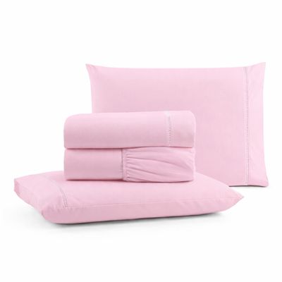 Jogo de Lençol Queen Premium Soft 600 Fios Micropercal Rosa Bebê Ponto Palito Toque Macio 4 Peças