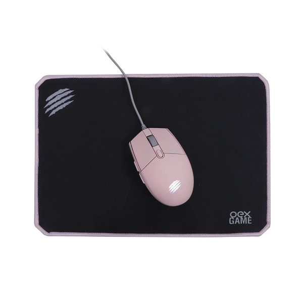 Kit Mouse e Mousepad Gamer OEX Game Arya Rosa e Preto MC104