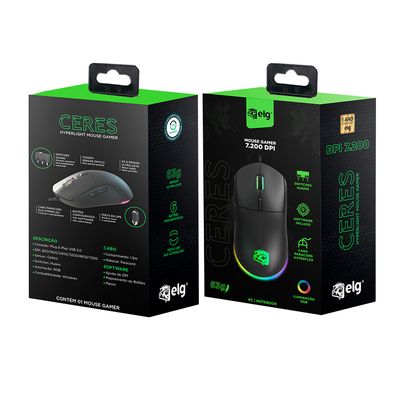 MGCS - Mouse Gamer Ceres Hyperlight 7200DPI Rainbow 63G Ultraleve - Preto