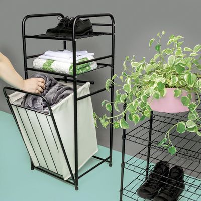 Estante Multiuso Mor com Cesto de Roupas 50L 38x35x95cm Preto