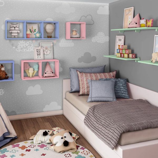 Nicho Duplo Prat-k Cubo Retangular em MDP 56x28x20cm Azul