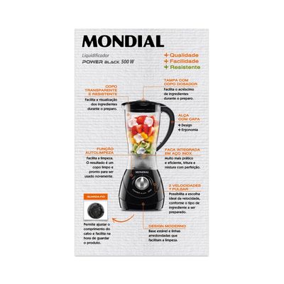 Liquidificador Mondial Power 2 Black L-28 Preto - 220V