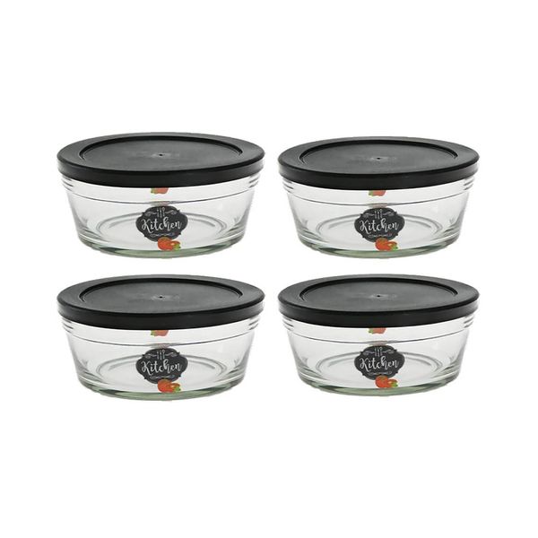 Conjunto de Potes Casambiente em Vidro com Tampa Preta com 4 Peças 150ml