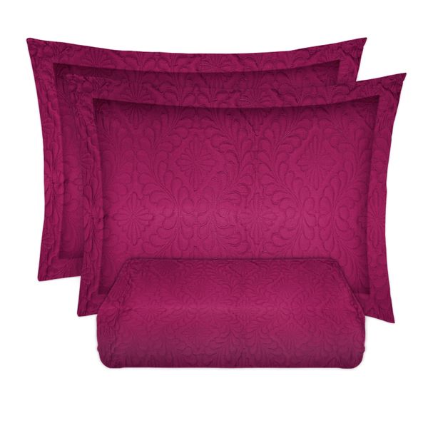 Kit Colcha Queen Le Casa Lisa 100% Poliéster Rosa Magenta 3 Peças Kit Colcha Queen Le Casa Lisa 100% Poliéster Rosa Magenta 3 Peças