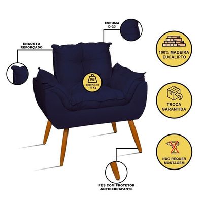 Kit 02 Poltronas + Namoradeira + Puff Opala Balaqui Decor Azul Marinho
