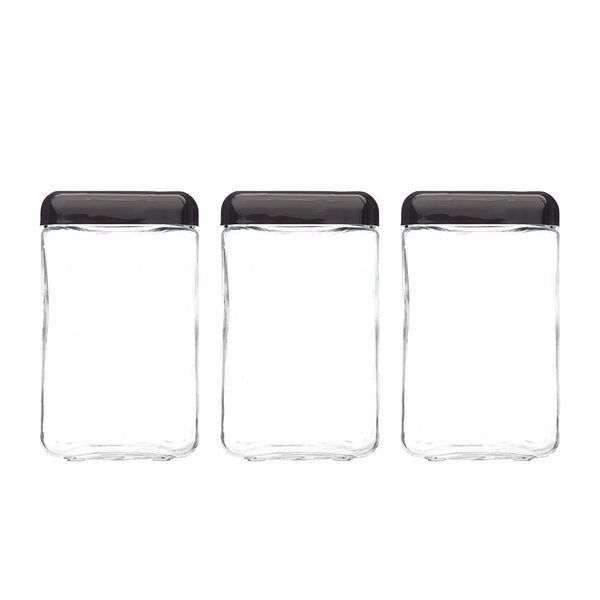 Conjunto de Potes Invicta Tendeza em Vidro com Tampa Preta com 3 Peças 1,3L