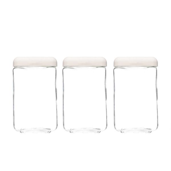 Conjunto de Potes Invicta Tendeza em Vidro com Tampa Branca 3 Peças 1,3L