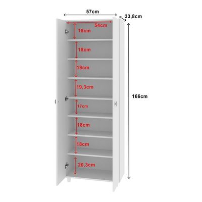 Sapateira Vertical 57cm Com 2 Portas E 7 Prateleiras Multimóveis Cr35394 Branco