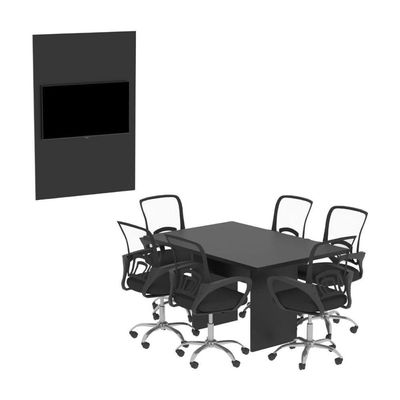 Conjunto Mesa De Escritório Reunião 136cm Com Painel Para Tv Multimóveis Cr25338 Preto