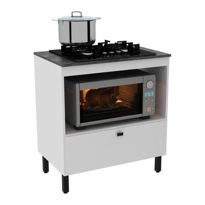 Balcão Cozinha Cooktop 4 Bocas E Forno/micro-ondas Multimóveis Cr20499 Branco/mármore Lunar