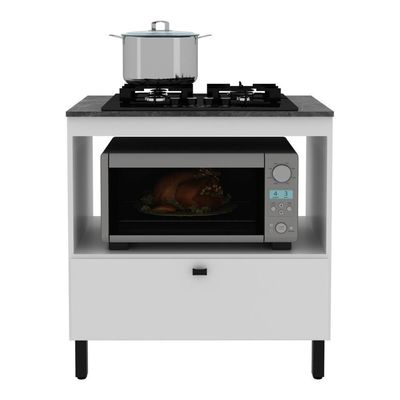 Balcão Cozinha Cooktop 4 Bocas E Forno/micro-ondas Multimóveis Cr20499 Branco/mármore Lunar