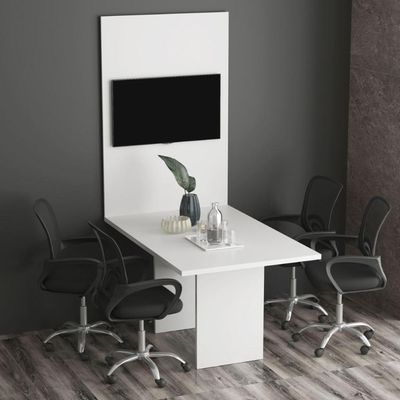 Conjunto Mesa De Escritório Reunião 136cm Com Painel Para Tv Multimóveis Cr25338 Branco