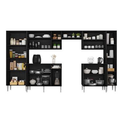 Armário Cozinha Modulada Completa 329,5cm Pequim Top Multimóveis Mp3754 Preto