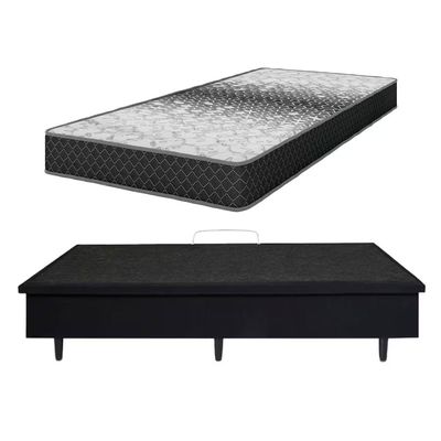 Cama Box Solteiro MGA Lift com Baú e Pistão a Gás + Colchão Thor Espuma D33 19x88x188cm Umaflex Preto e cinza