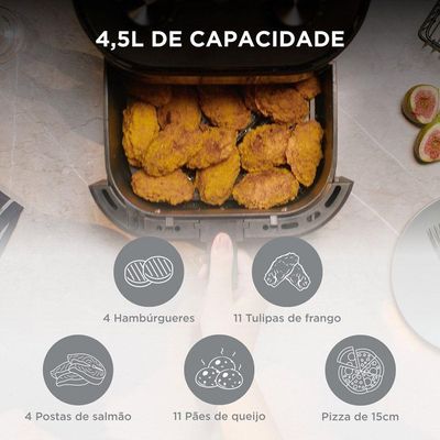 Fritadeira Air Fryer Widemax 4,5L Midea Portáteis Preto/inox 220V