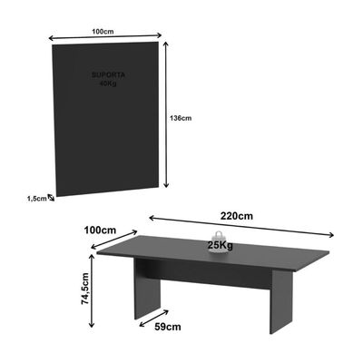 Conjunto Mesa De Escritório Reunião 220cm Com Painel Para Tv Multimóveis Cr25339 Preto