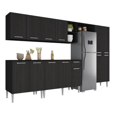 Armário Cozinha Modulada Completa 298cm Pequim Top Multimóveis Mp3769 Preto