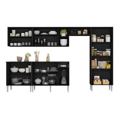 Armário Cozinha Modulada Completa 298cm Pequim Top Multimóveis Mp3769 Preto