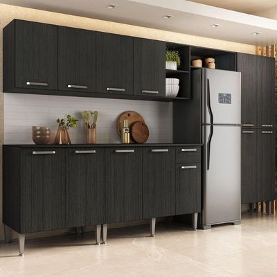 Armário Cozinha Modulada Completa 298cm Pequim Top Multimóveis Mp3769 Preto