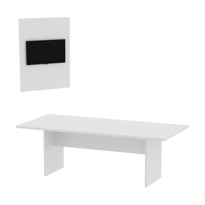 Conjunto Mesa De Escritório Reunião 220cm Com Painel Para Tv Multimóveis Cr25339 Branco
